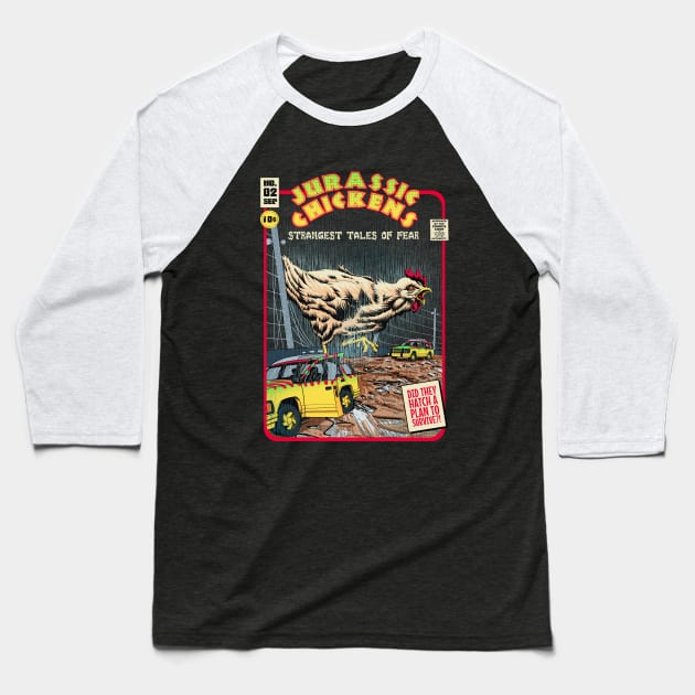 Jurassic Chickens Baseball T-Shirt by Lima's